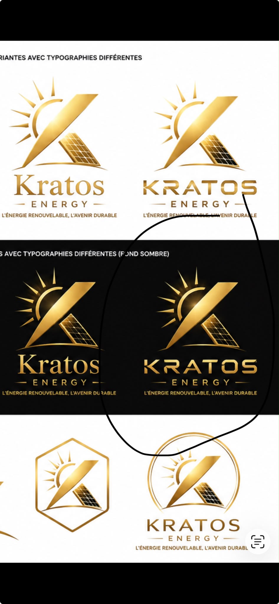 Logo KRATOS ENERGY doré sur fond sombre